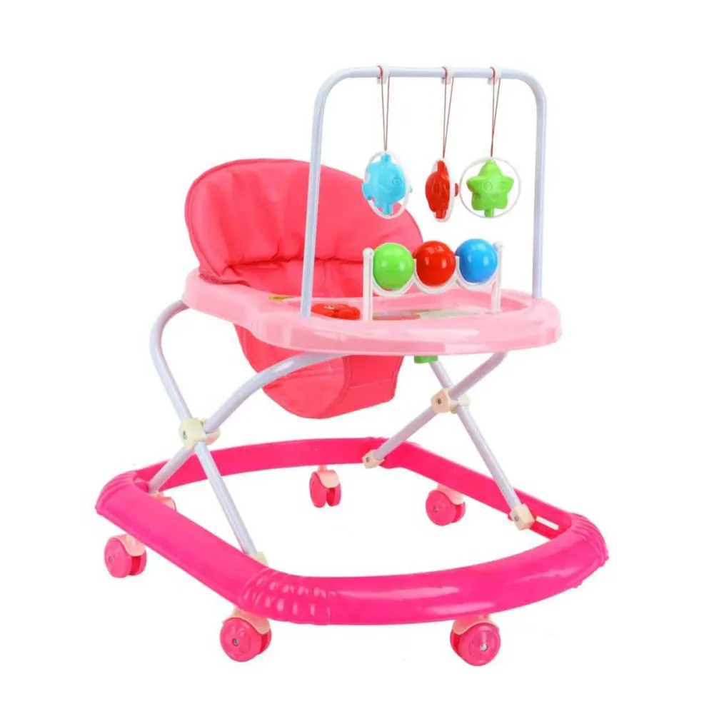 Baby Walkers  –  908 Walker With Toys Large Seat 3 Level Height 360 Degree Wheels Foldable For 6 To 14 Months /Pink and Blue Color